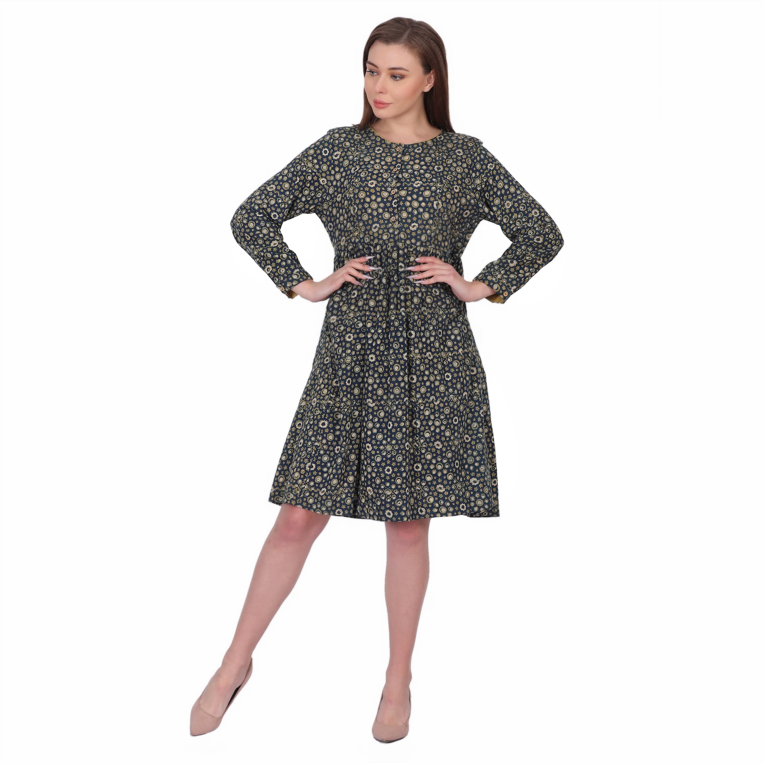 Block printed khadi cotton dress with natural Indigo dye   product photo