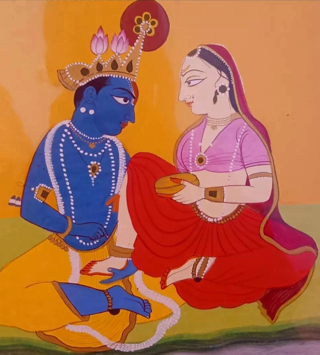 Chamba miniature art painting - Acrylic on paper. Heritage art of Pahari school. product photo