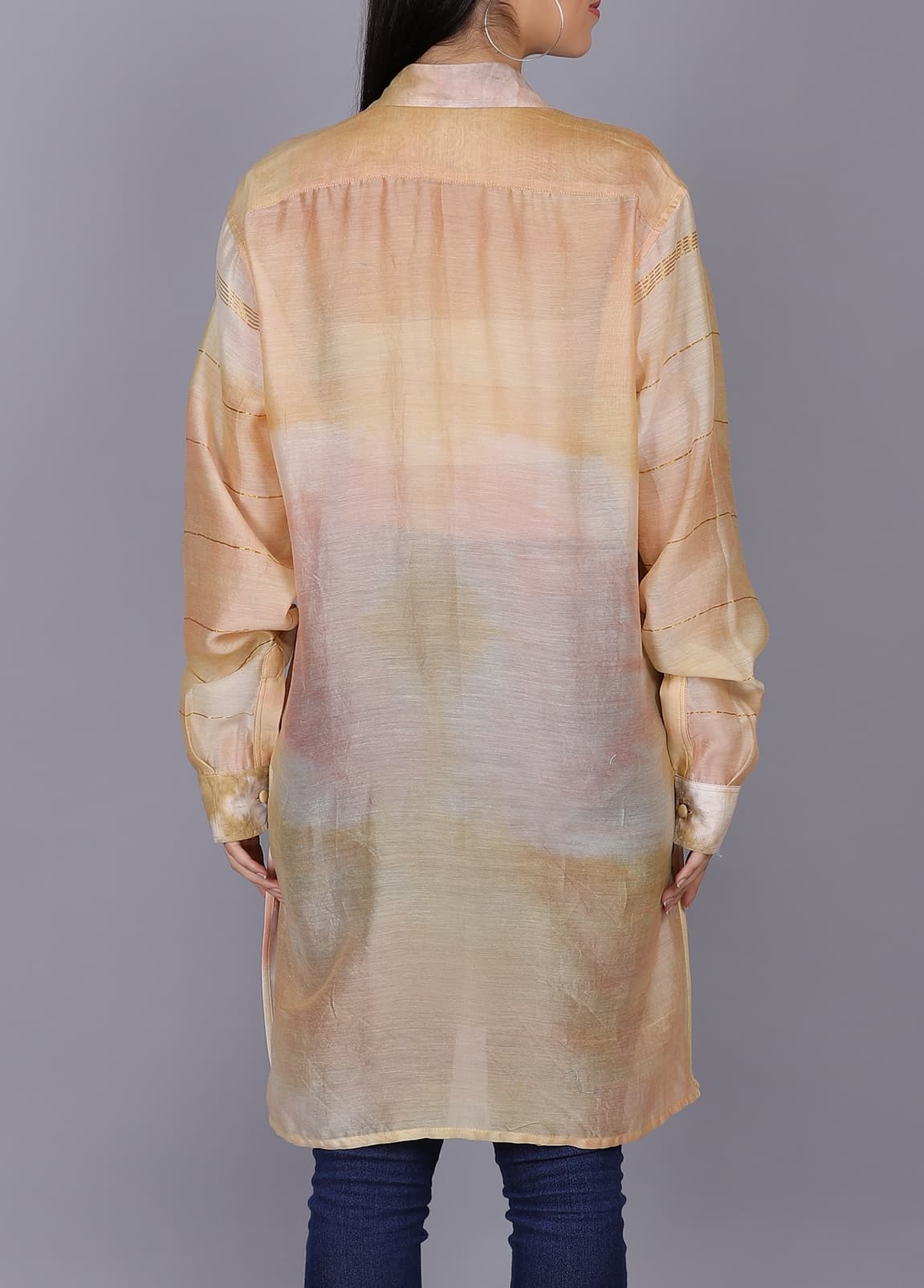 Golden Yellow Hand Dyed Chanderi Long Shirt - Large product photo
