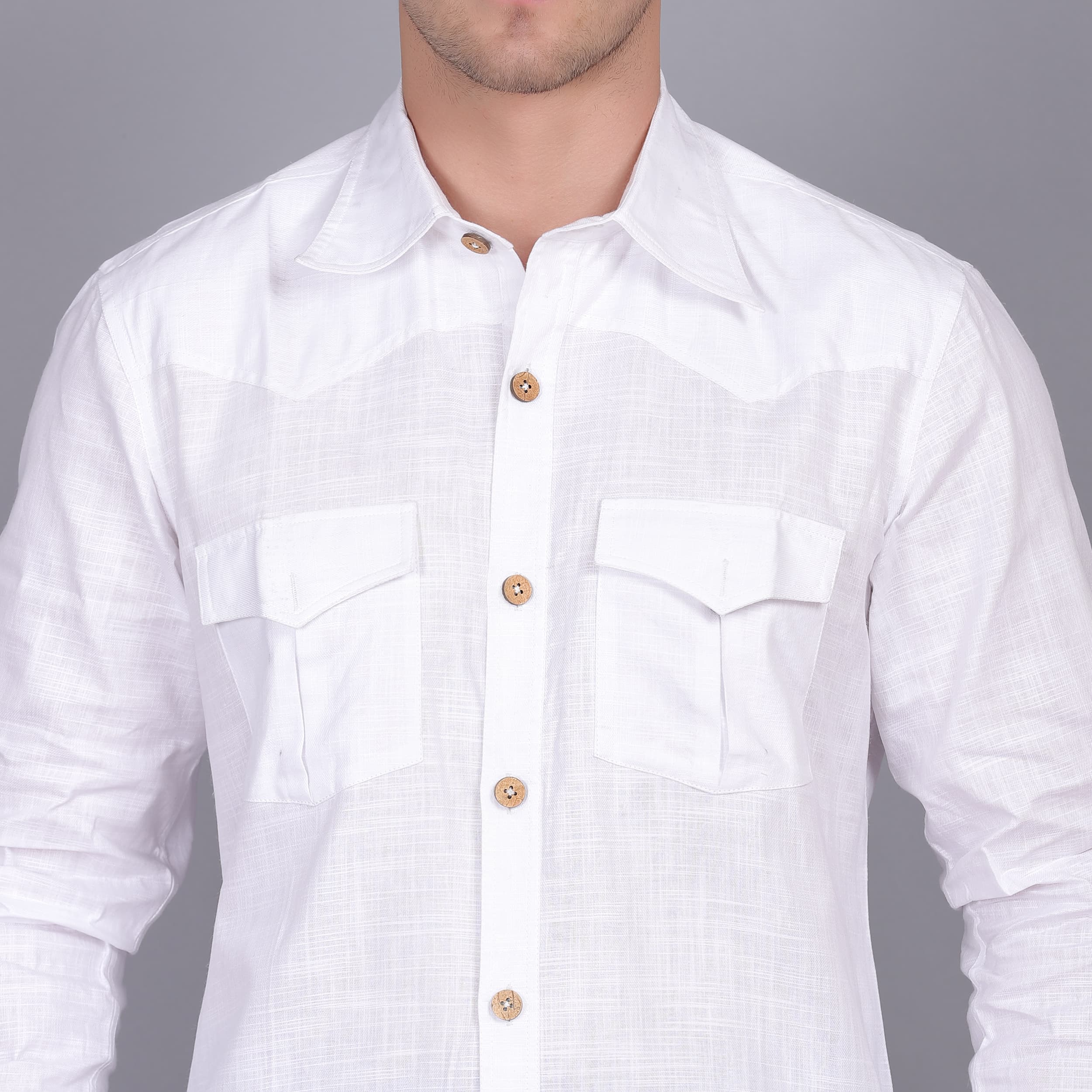 White Linen Shirt – Regular Fit with Patch Pockets product photo