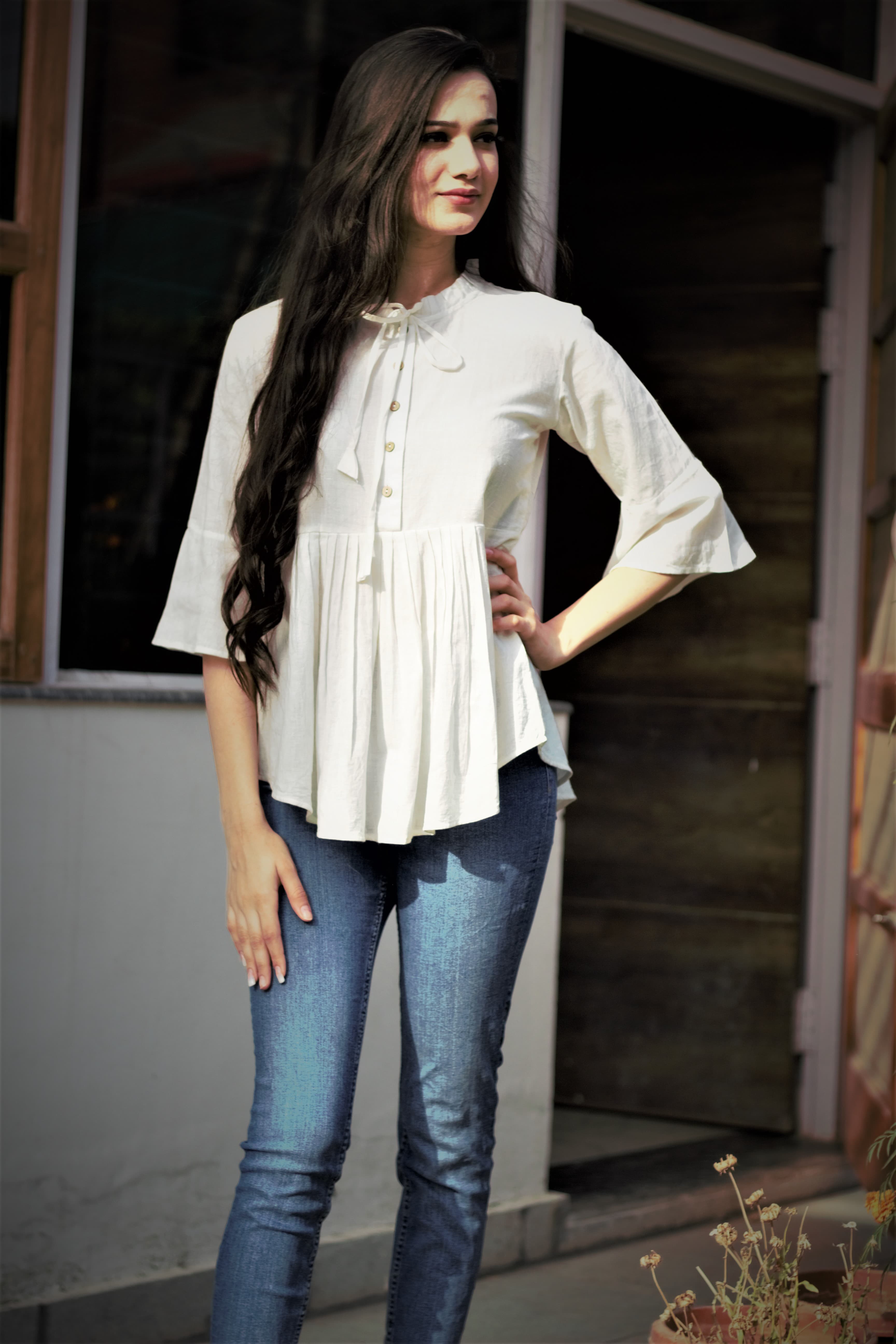 Sky KhW – Pure Khadi White Flared Top for Women product photo