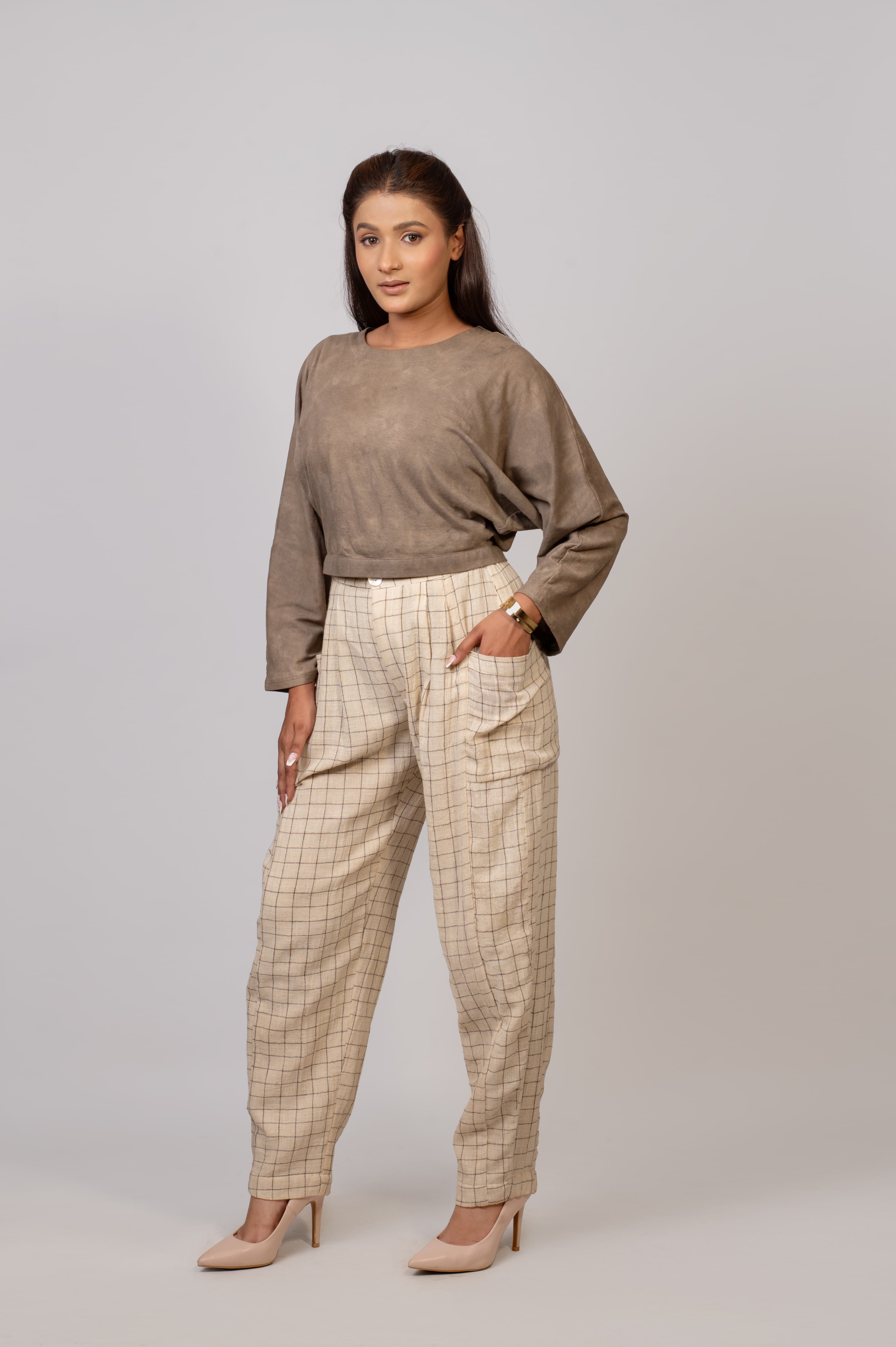 Co-ord set - kala Cotton check pants and Batwing sleeves top  - Large product photo
