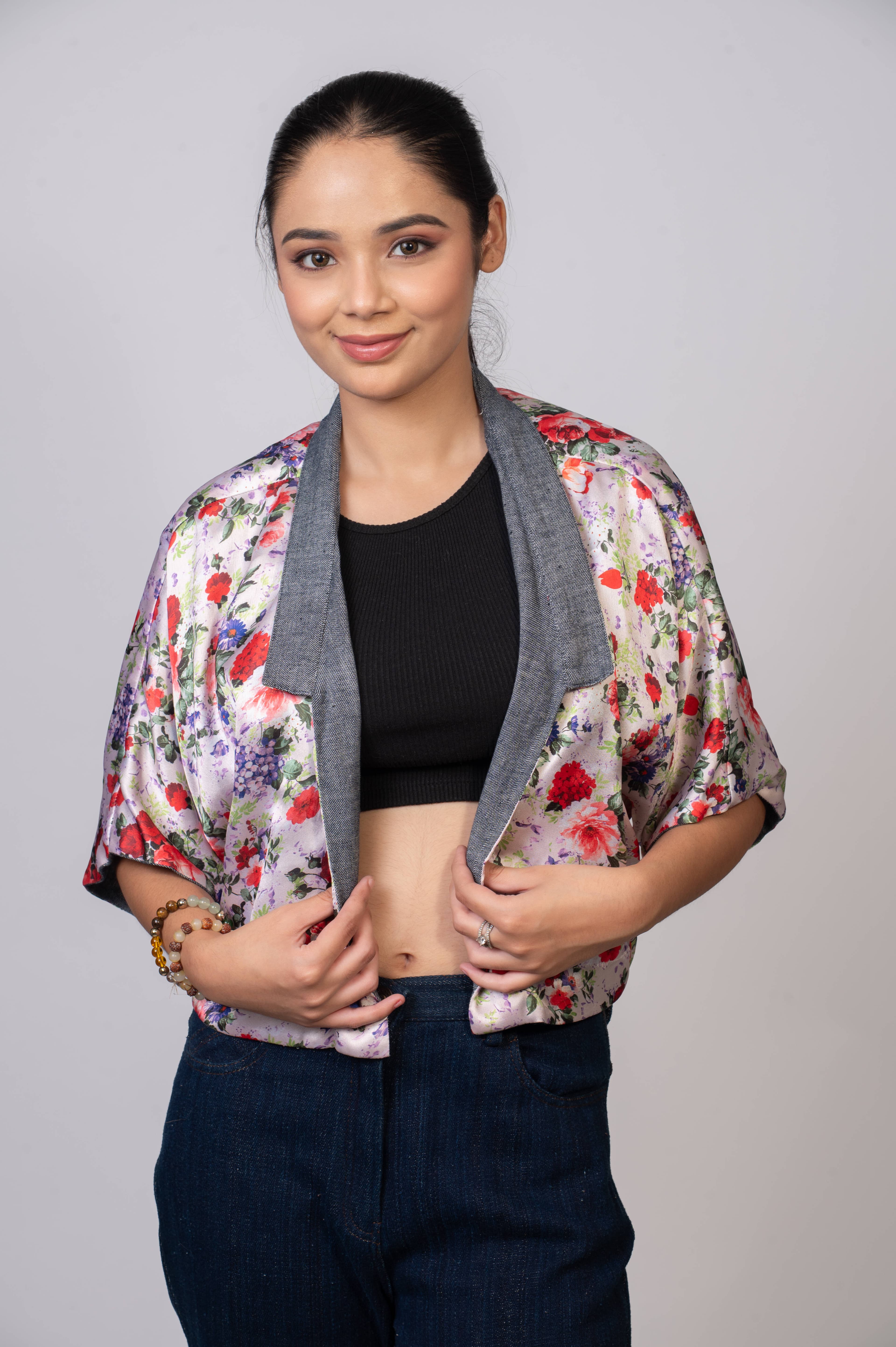 Women Kimono Denim Jacket in Dark indigo dyed - Reversible  product photo